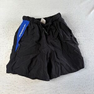 Speedo Swim Trunks Mens Medium Black Blue Logo Mesh Lined Pockets Vintage VTG